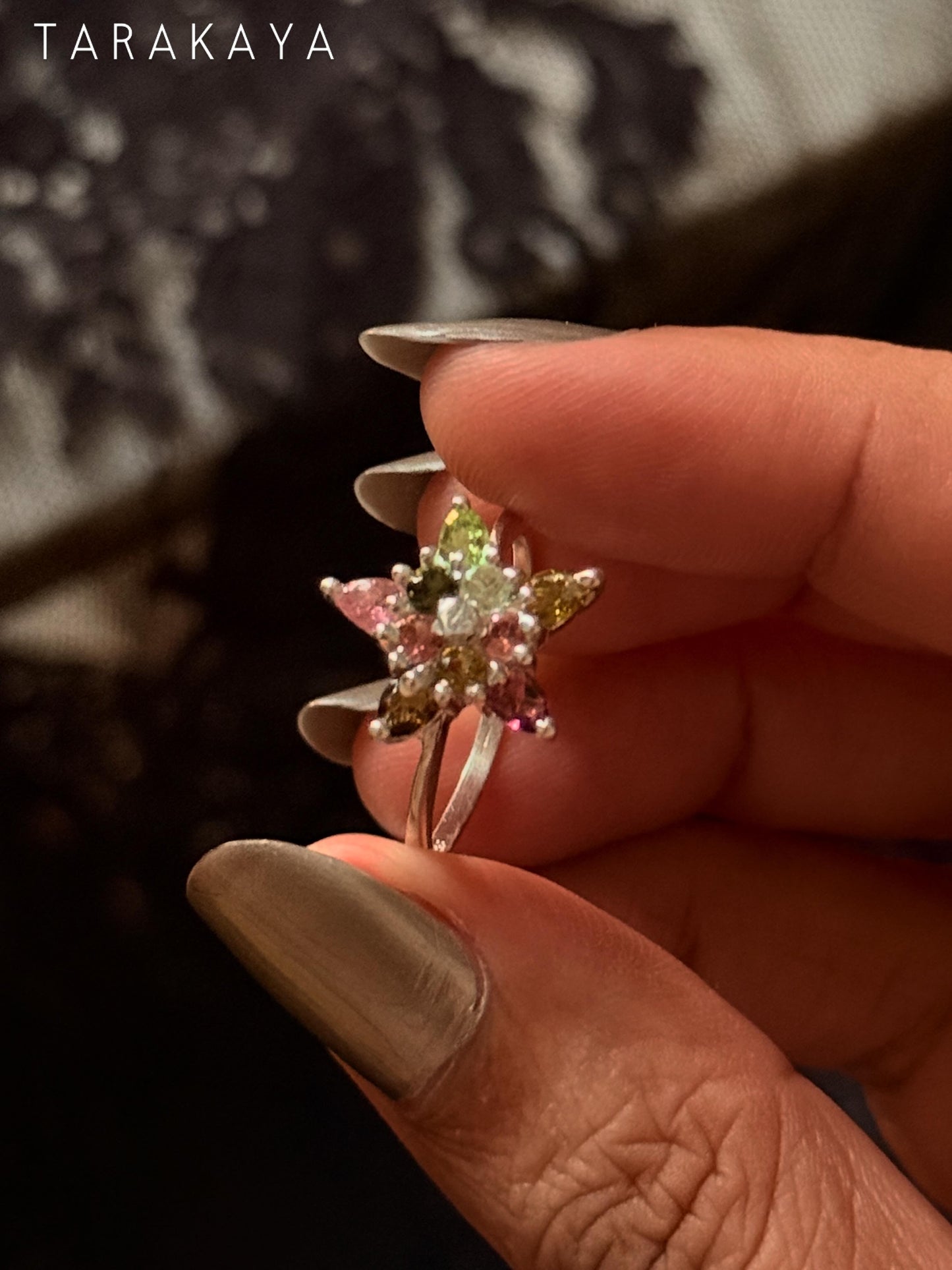 925 Sterling Silver Multi Tourmaline star Ring