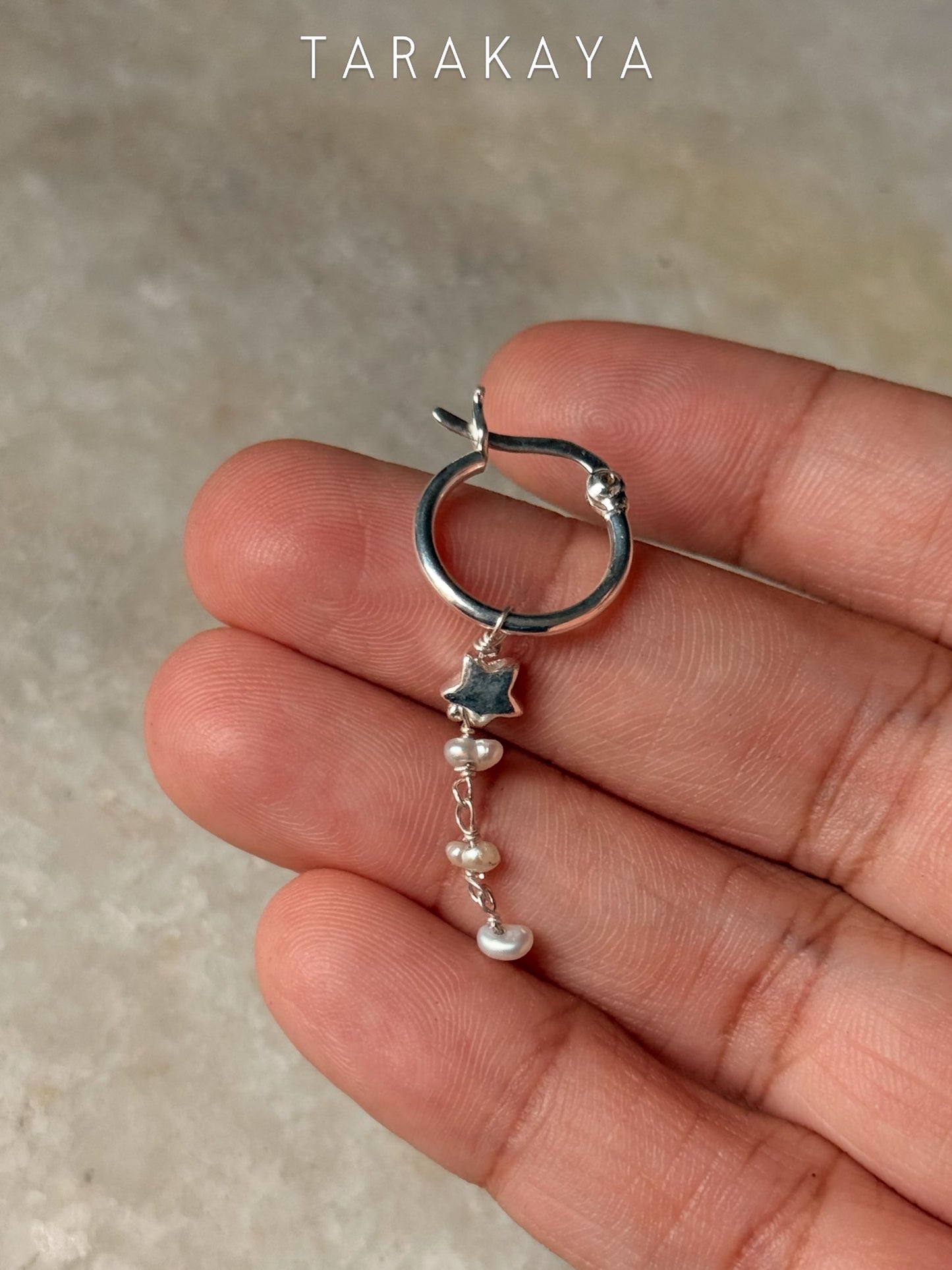 925 Sterling Silver Tara Moti - Pearls Stars Italian Hoops