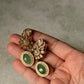 925 Sterling Silver Gold Plated Antique Moissanite Polki ,Green Onyx Oval Drop Earrings