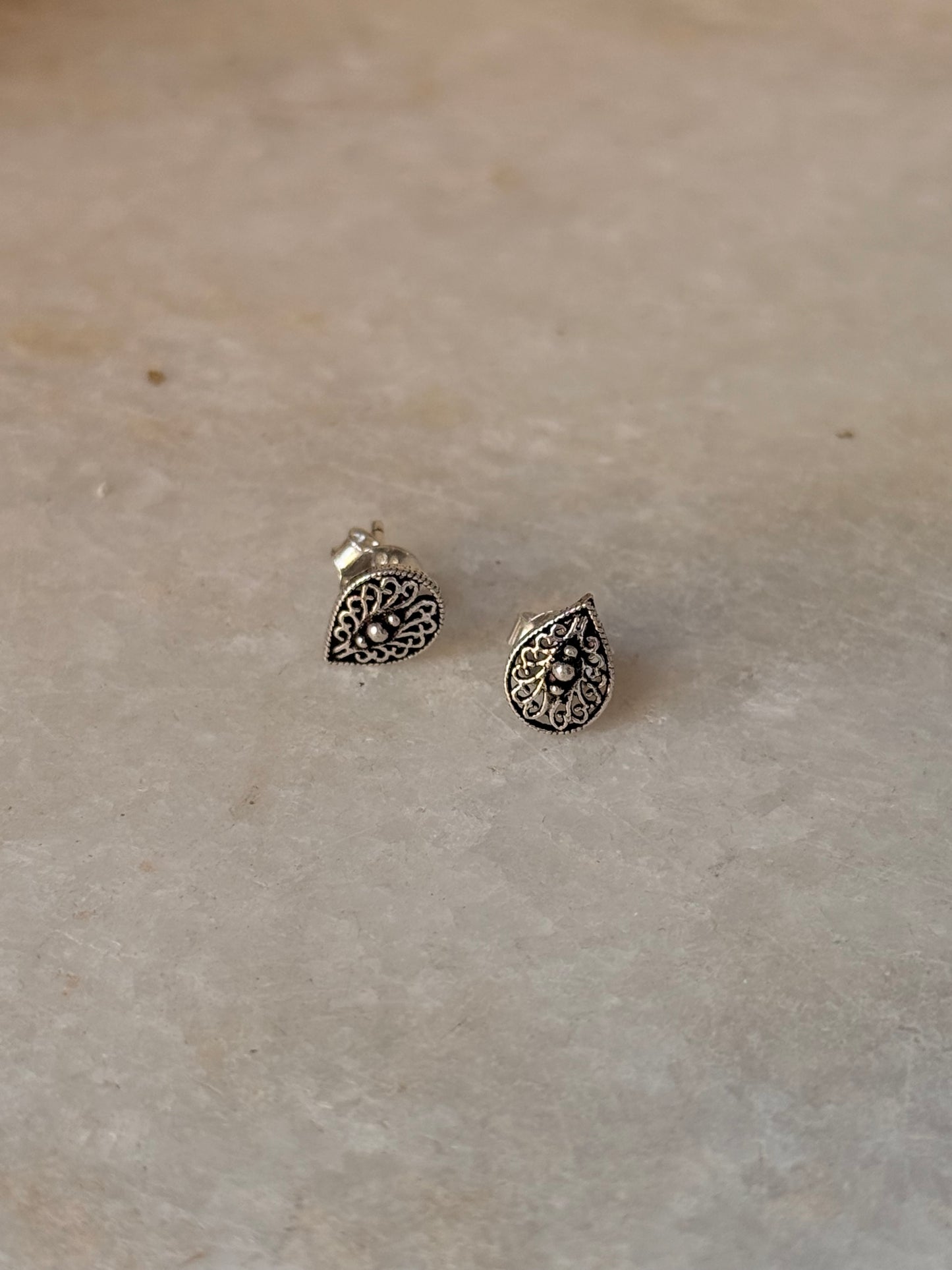 925 Sterling Silver Antique Plain Oxidised Boho Studs Earrings