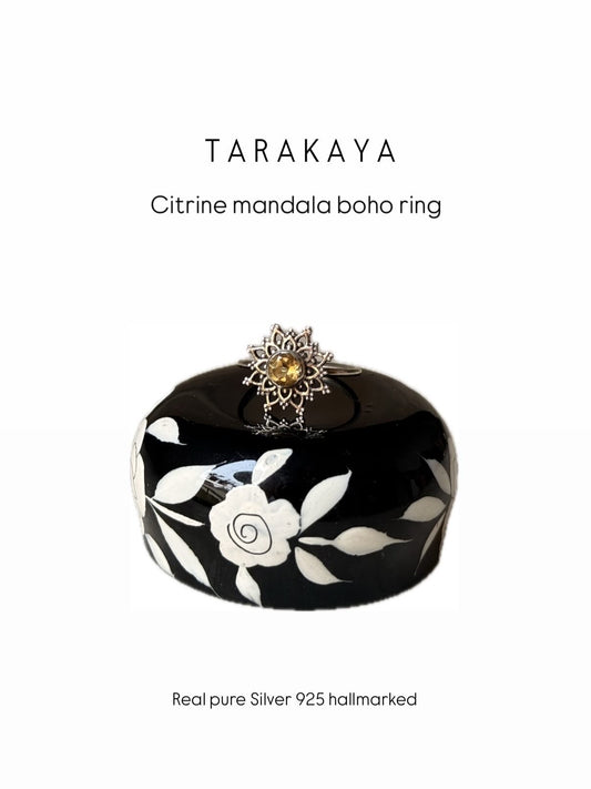 Citrine Mandala 925 Sterling Silver Ring