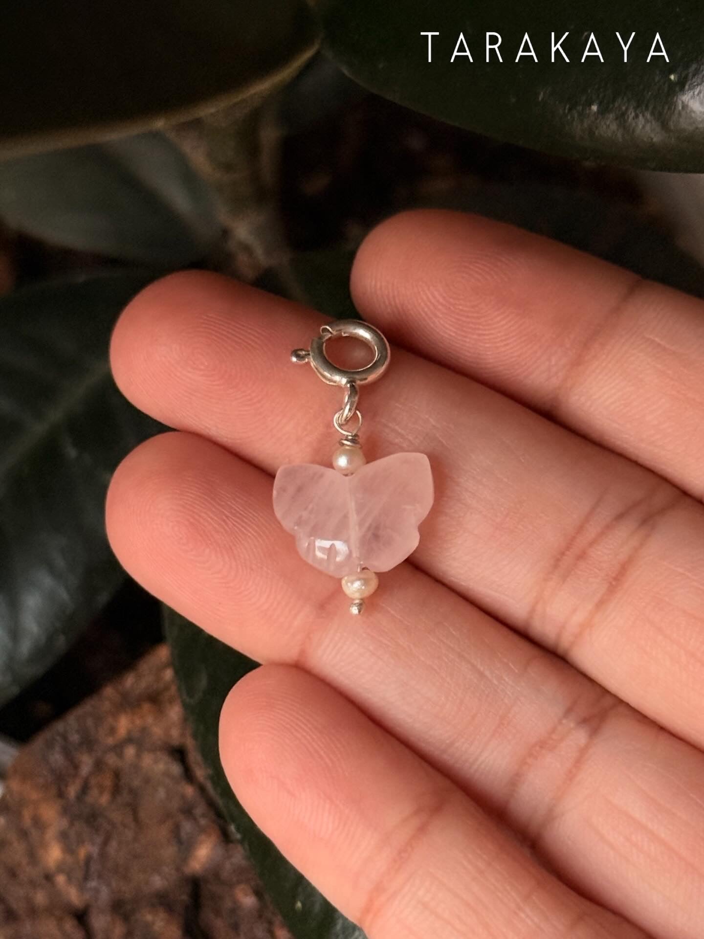 925 Sterling Silver Rose Quartz Butterfly With Pearls Charm