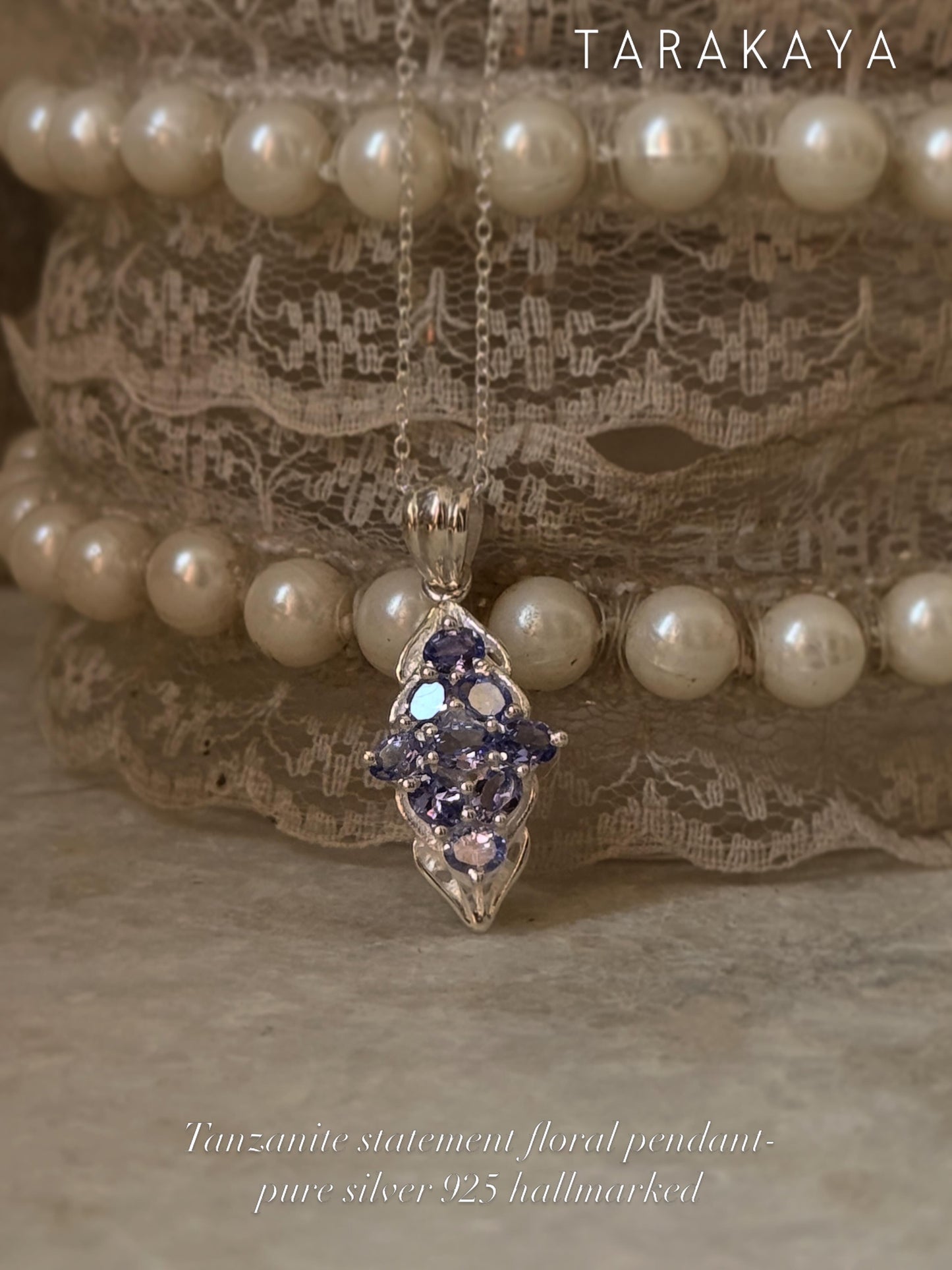 925 Sterling Silver Tanzanite leaf Flower Statement Pendant