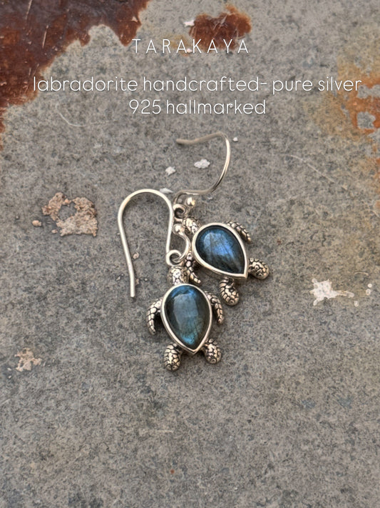 925 Sterling Silver Labradorite Turtle Earrings