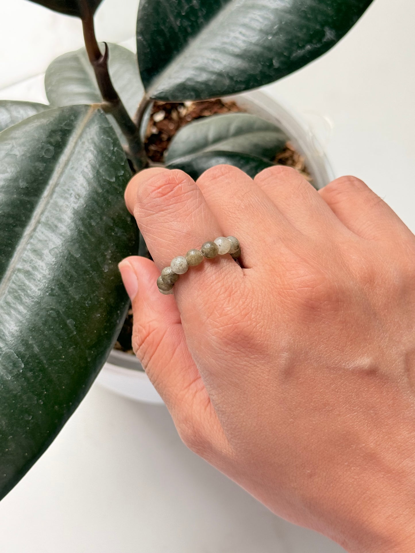 Natural Crystal Labradorite 4mm Stretchy Rings