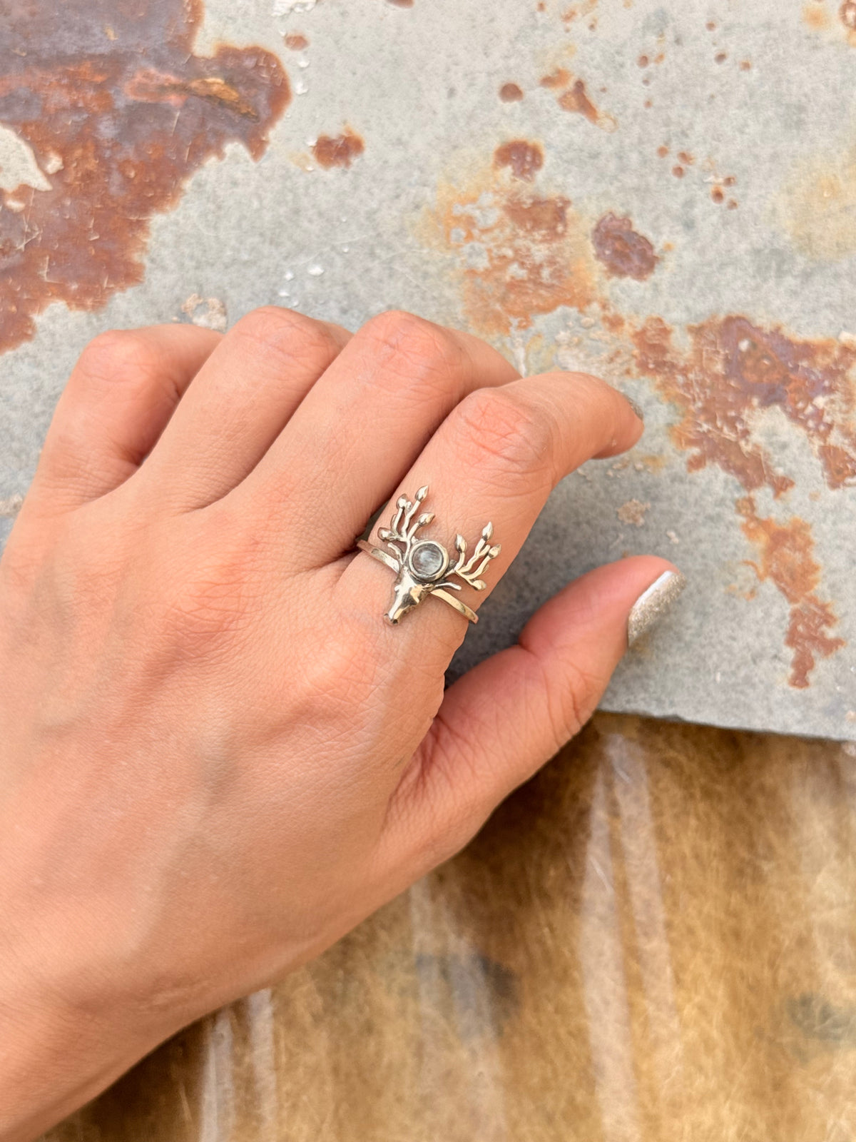 925 Sterling Silver Antler Moonstone Ring