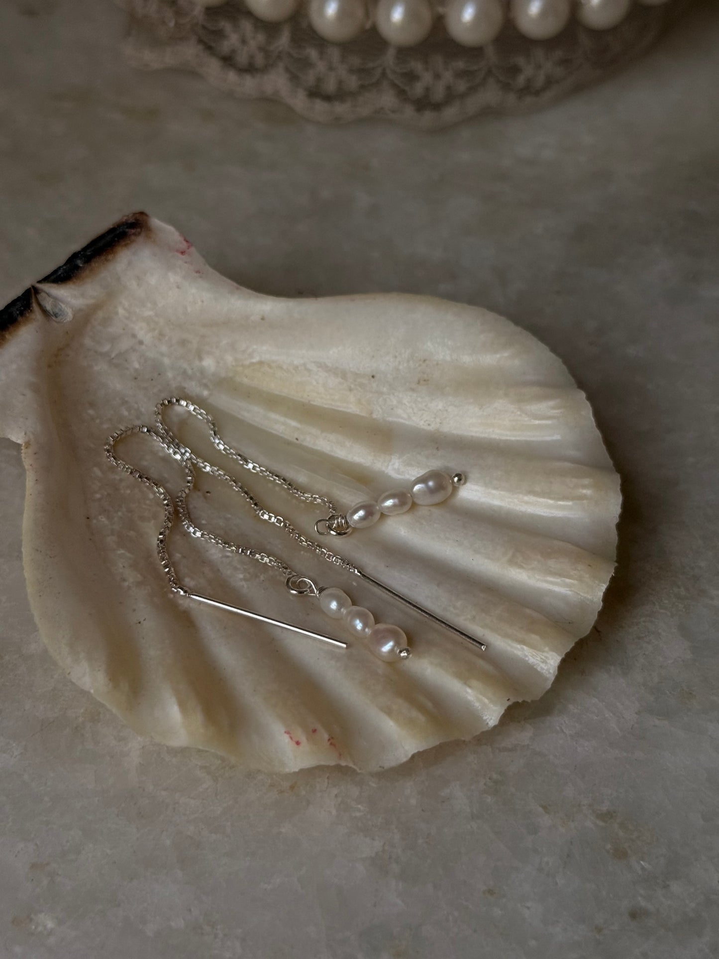 Fresh Water Pearls Threader/Sui Dhaga Handcrafted Minimal 925 Sterling Silver Earrings