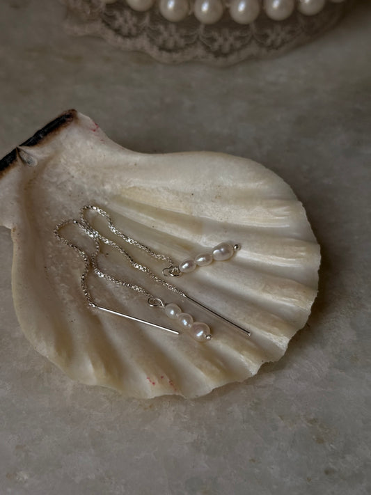 Fresh Water Pearls Threader/Sui Dhaga Handcrafted Minimal 925 Sterling Silver Earrings