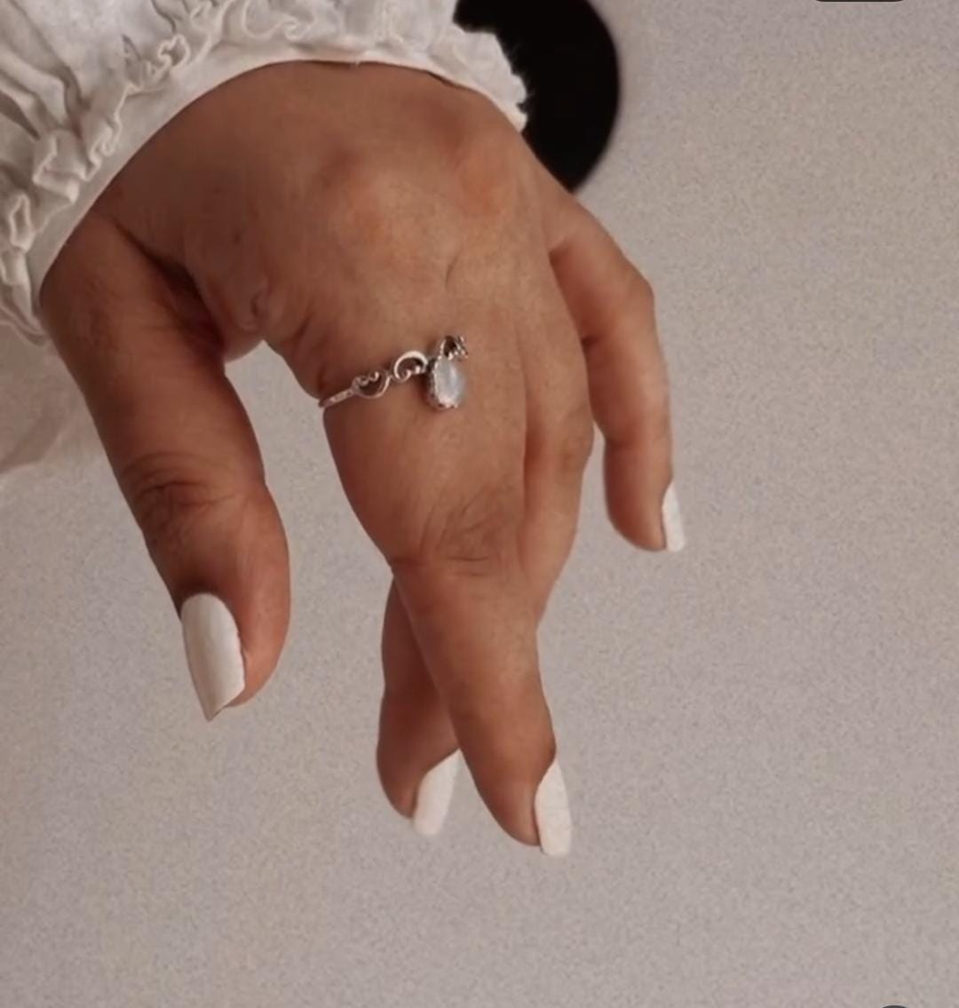 Sterling Silver 925 Ring with Moonstone Crown Pear Design