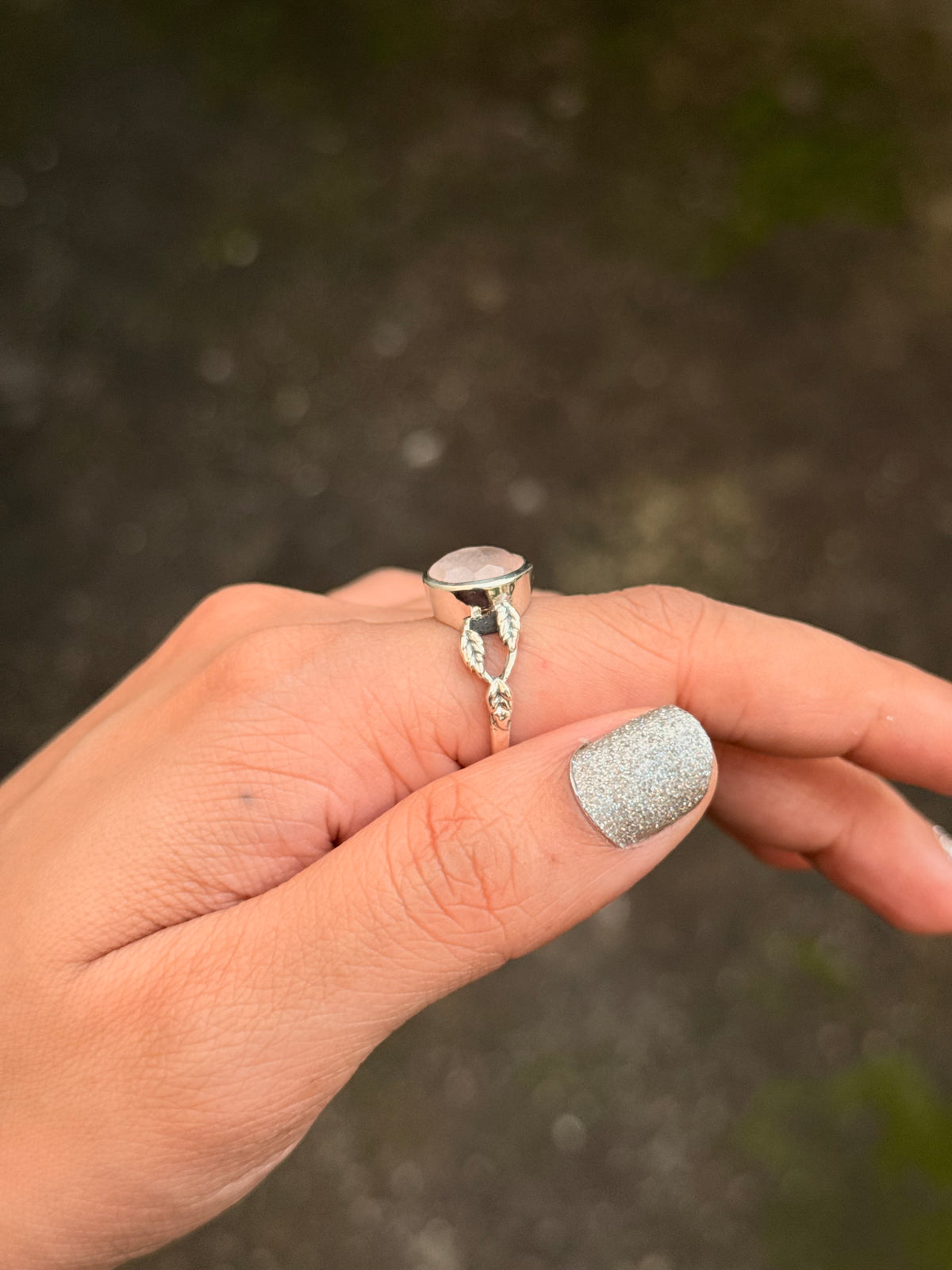 925 Sterling Silver Rose Quartz Round Faceted Forest Ring
