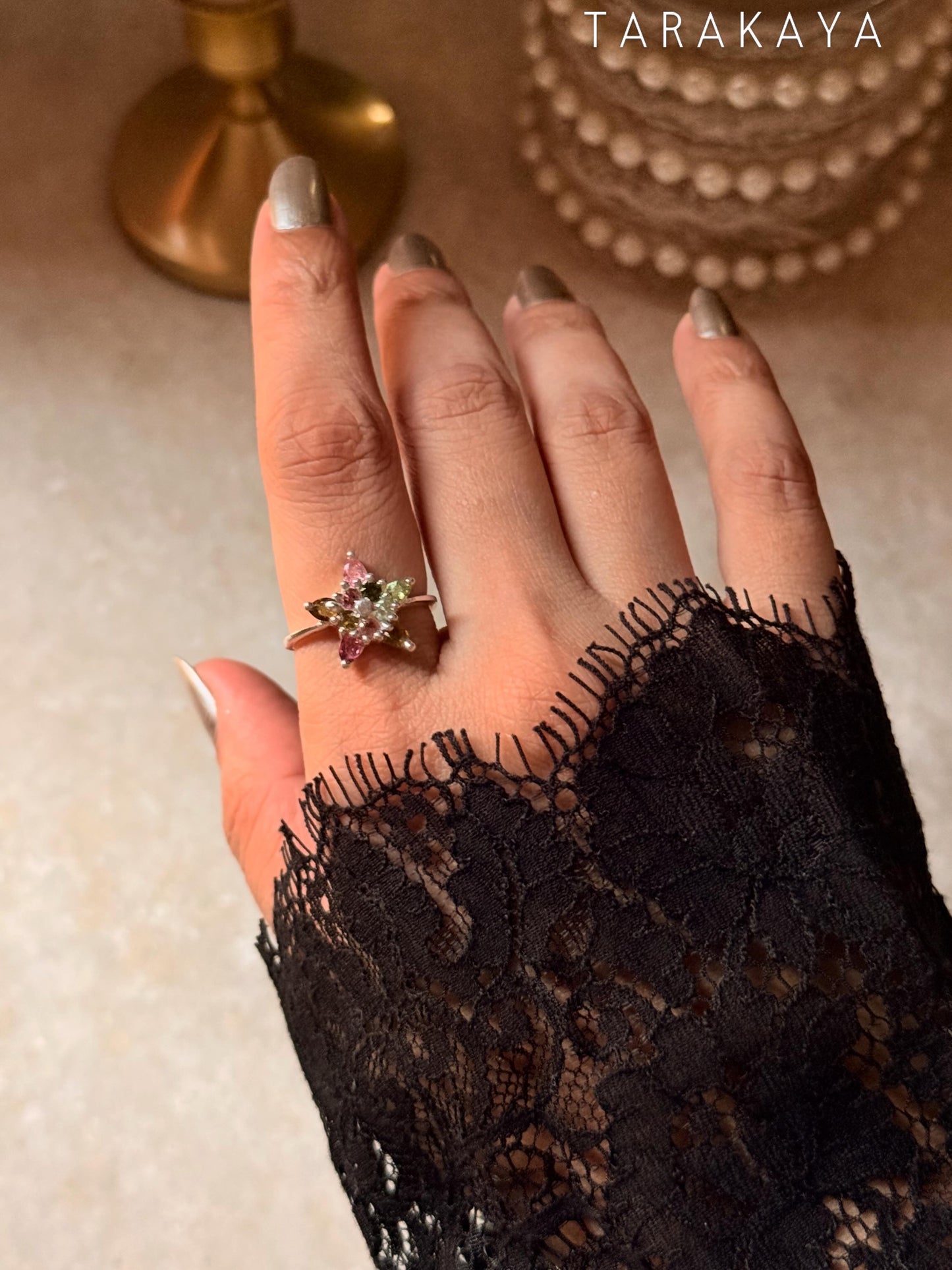 925 Sterling Silver Multi Tourmaline star Ring