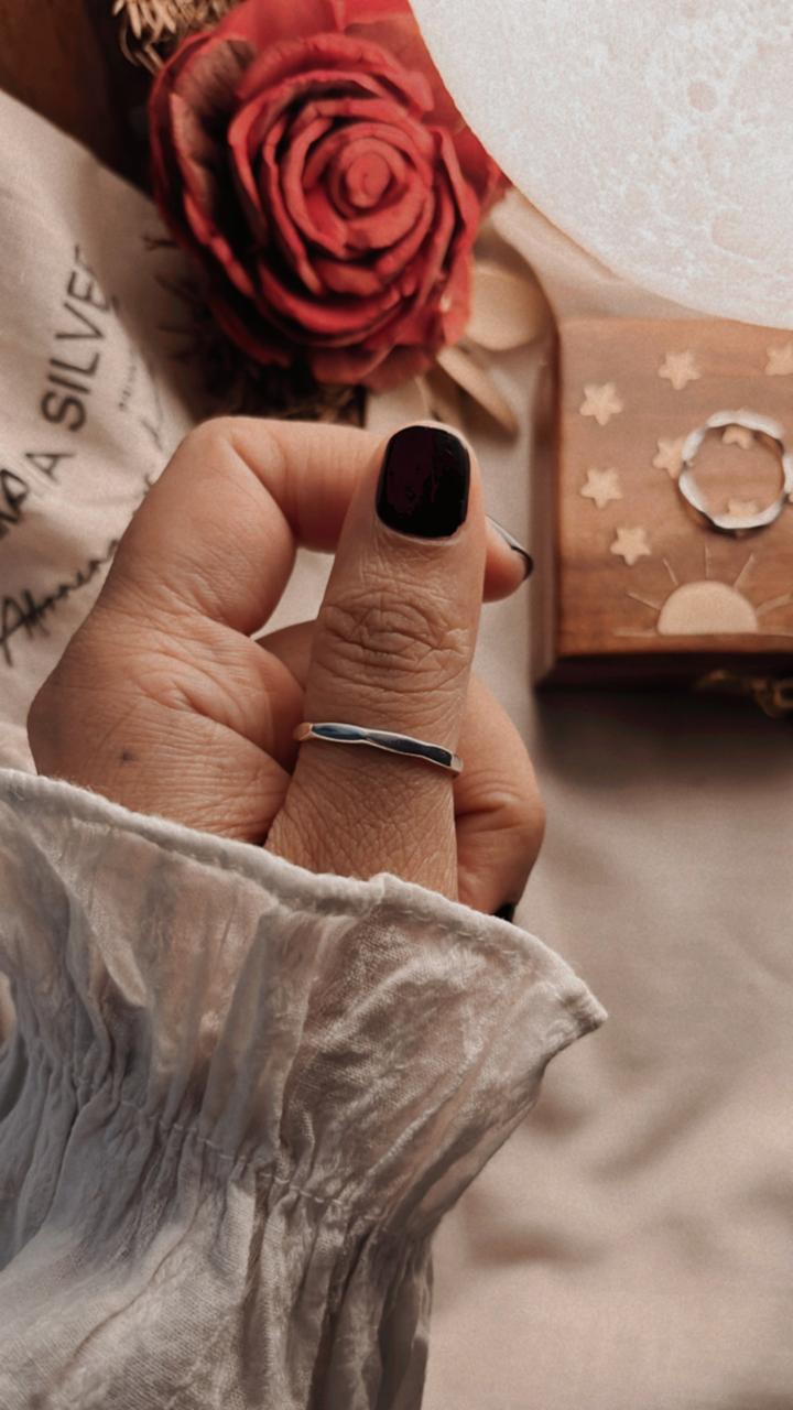 Stylish hammered silver band ring for stacking