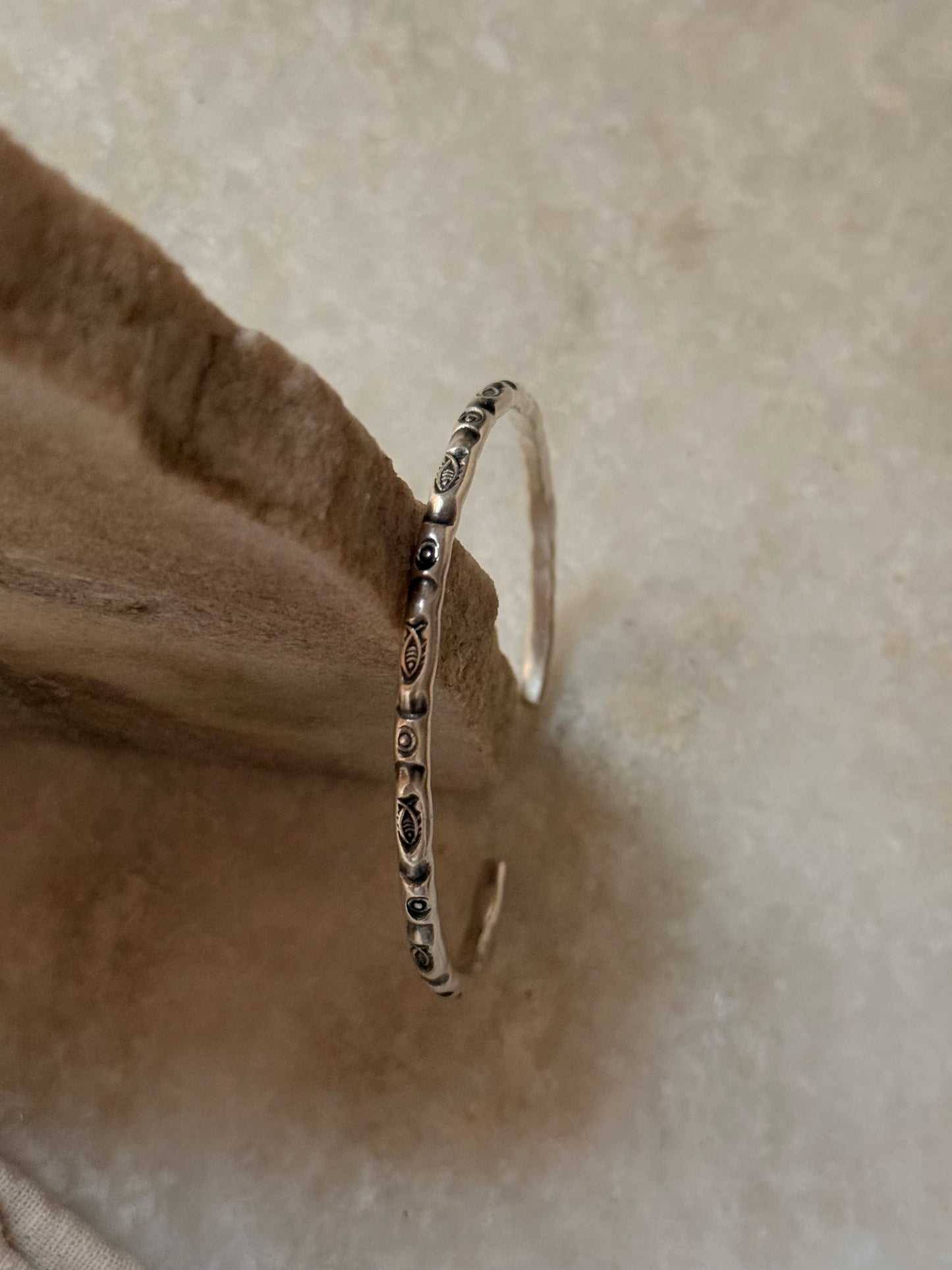925 Sterling Silver Antique Hill Tribe Handcrafted Matsya Adjustable Kada