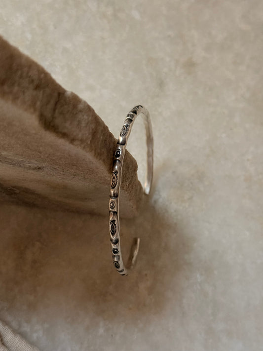 925 Sterling Silver Antique Hill Tribe Handcrafted Matsya Adjustable Kada