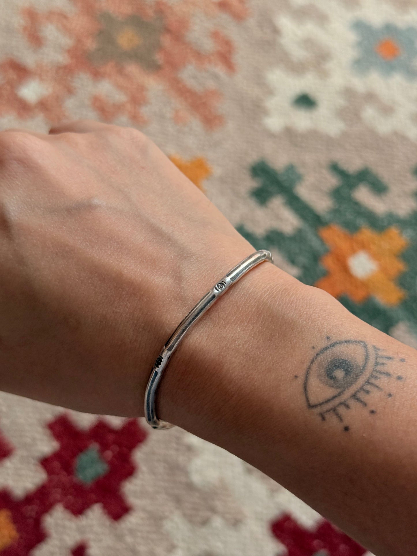 925 Sterling Silver Antique Hill Tribe Handcrafted Evil Eye  Adjustable Kada
