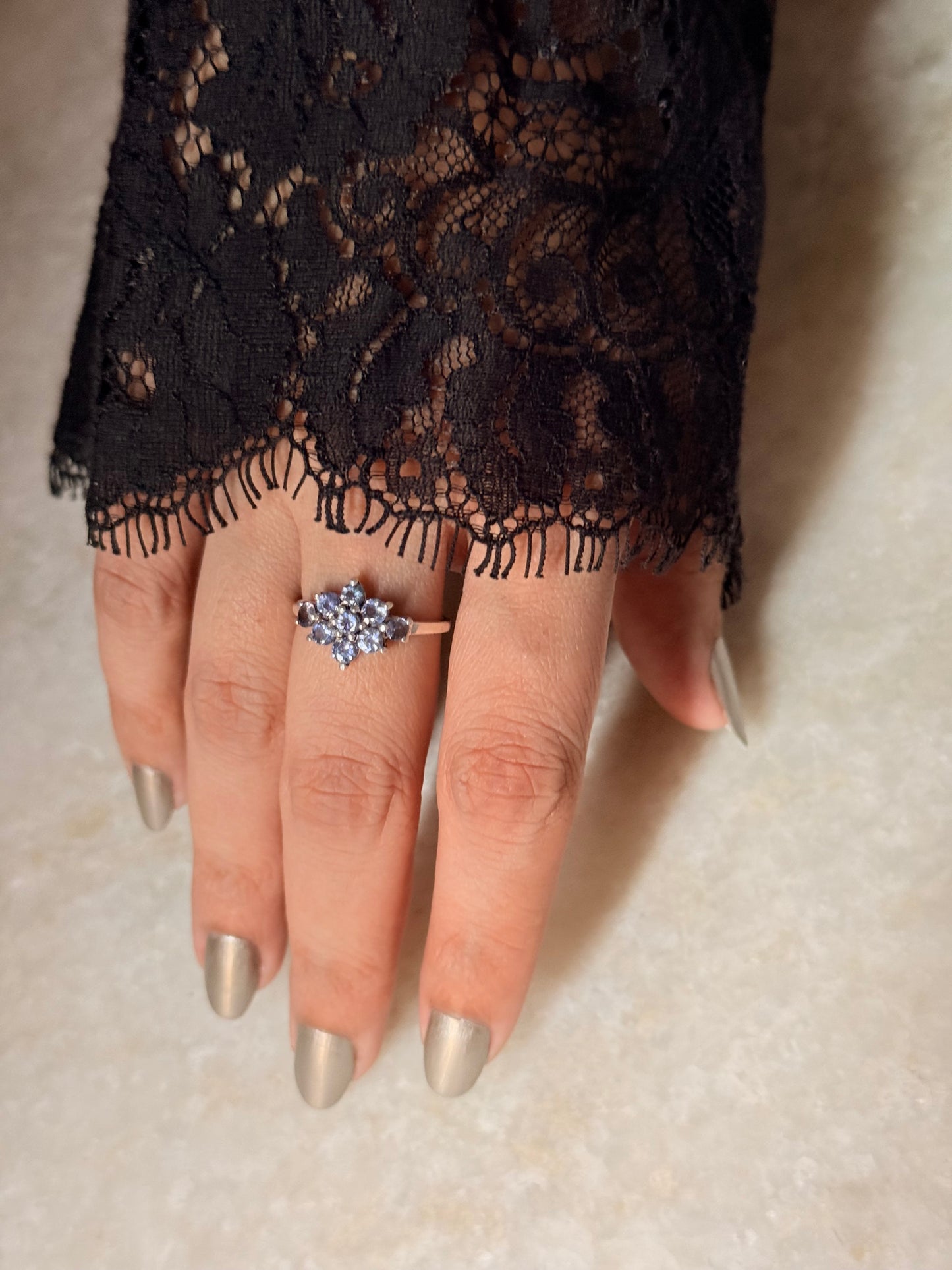 925 Sterling Silver Tanzanite Faceted Flower Ring