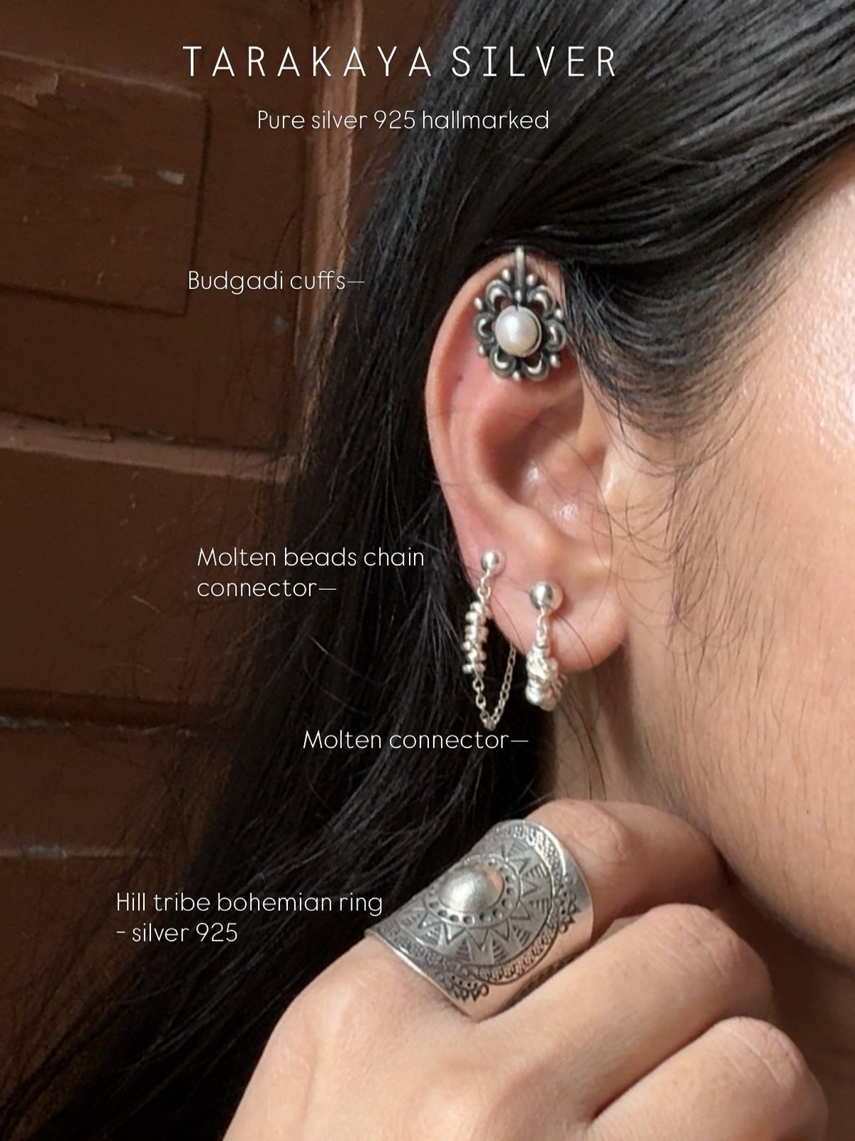 925 Sterling Silver Hill Tribe molten Beads Chunky Chain Connector Studs