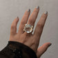 925 Sterling Silver Clear Quartz Solitaire Round Chunky Statement Ring