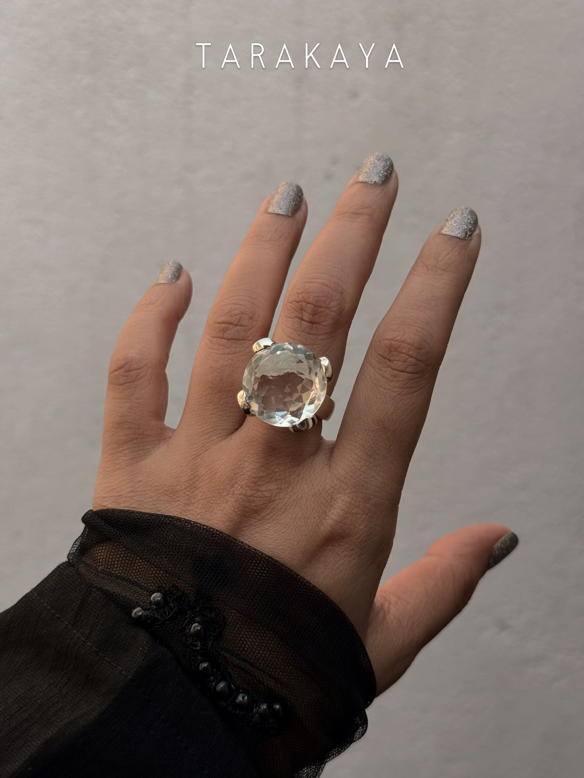 925 Sterling Silver Clear Quartz Solitaire Round Chunky Statement Ring