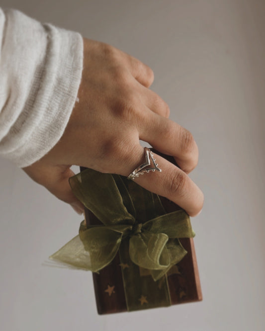 Chic double chevron 925 Sterling Silver ring stacked for a layered, trendy look