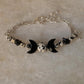 925 Sterling Silver Triple Goddess -Dalmatian Jasper, Black Onyx Moon & Black Tourmaline Chips Crystal Handcrafted Bracelet