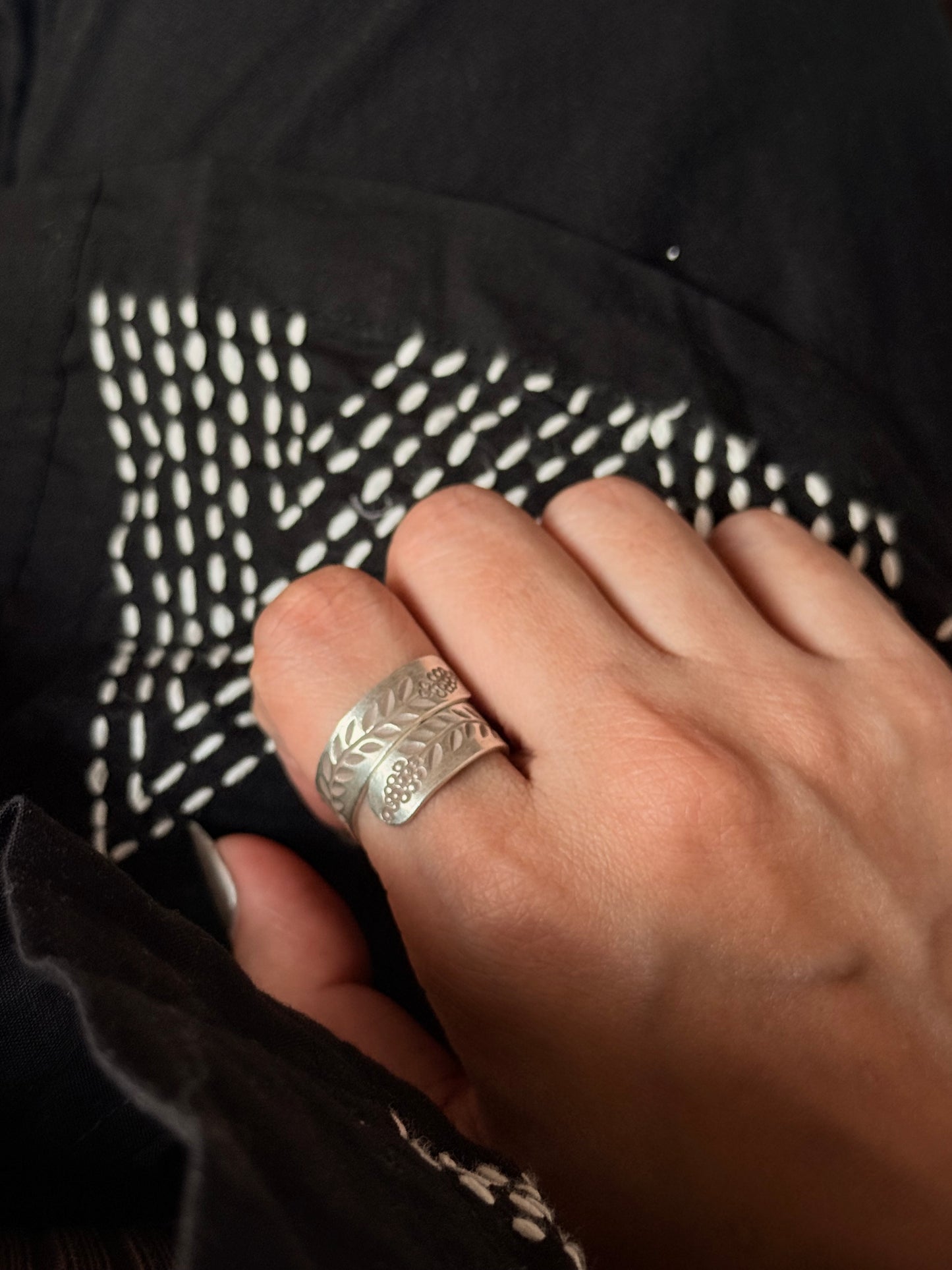 925 Sterling Silver Bohemian Hill Tribe Lavender Engraved Handcrafted Adjustable Ring