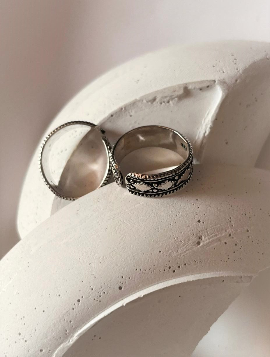 Intricate tribal Rawa design on an antique silver toe ring.