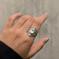 925 Sterling Silver Clear Quartz Blue Topaz Vintage Style Statement Ring