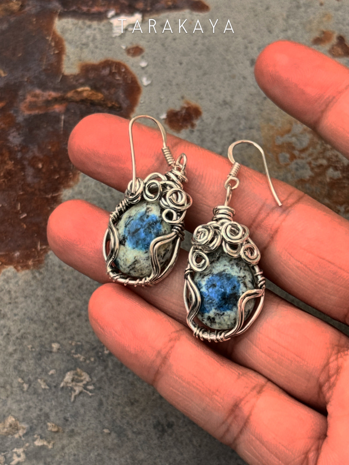 925 Sterling Silver Jasper Hook Wire Wrap Handcrafted Spiral Earrings