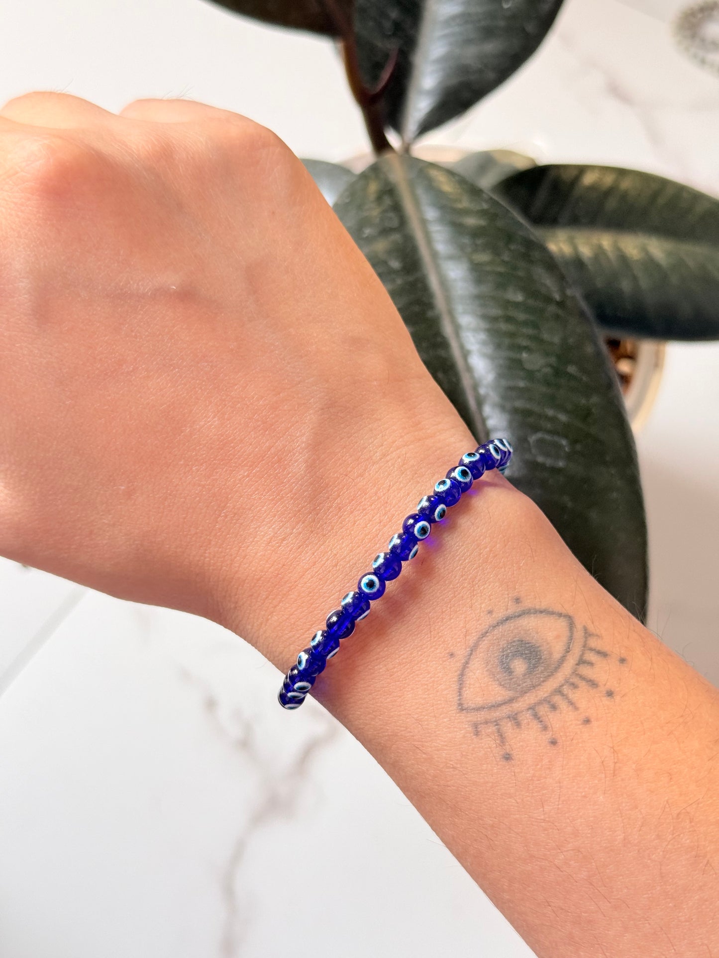 Natural Crystal Evil Eye 4mm Bracelet