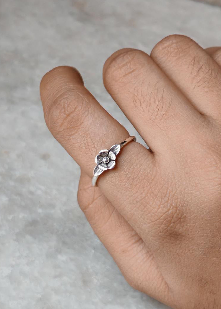 925 Sterling Silver Flower Leaf Ring