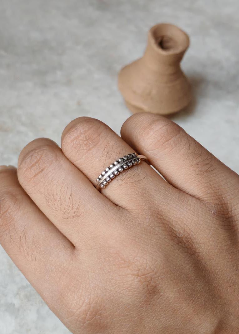 925 Sterling Silver Double Rawa Half Band Ring