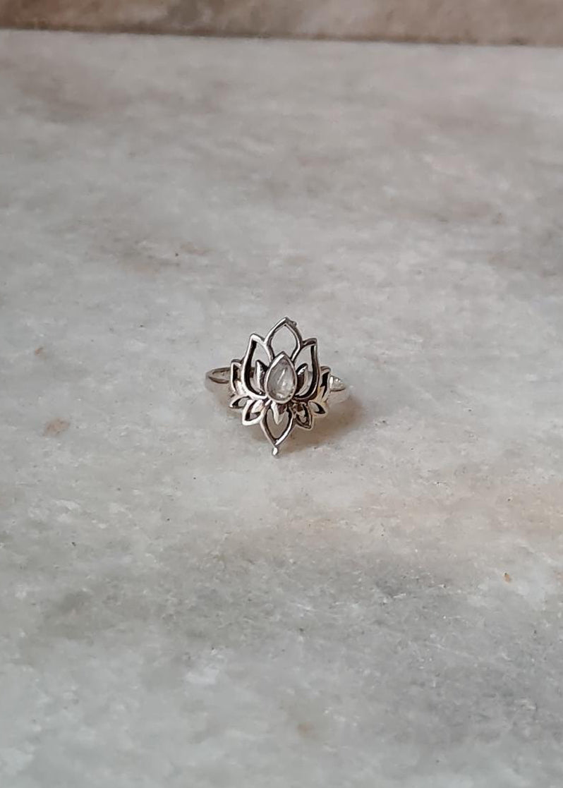 925 Sterling Silver Moonstone Big Divine Lotus Ring