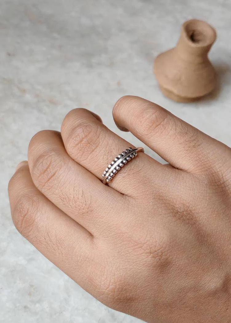 925 Sterling Silver Double Rawa Half Band Ring