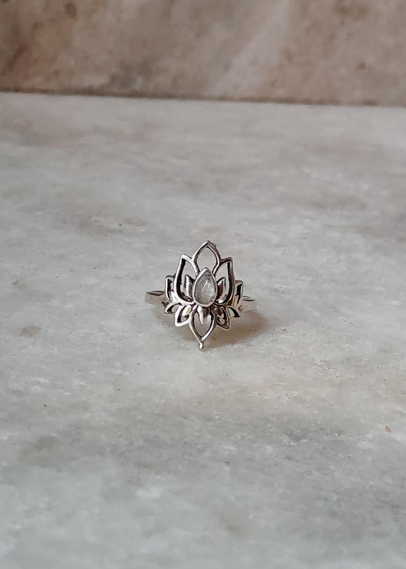 925 Sterling Silver Moonstone Big Divine Lotus Ring