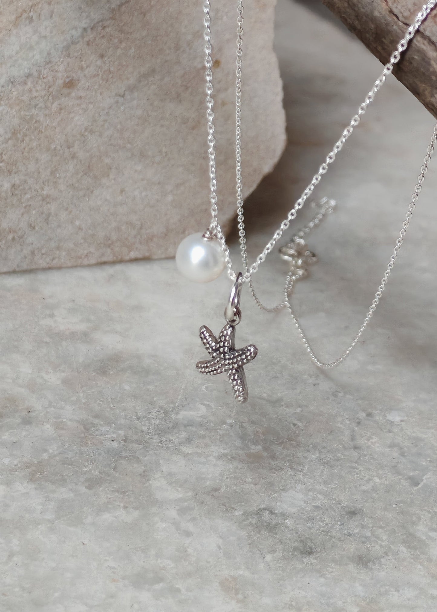 925 Sterling Silver Fresh Water Pearls Starfish Handcrafted Necklace