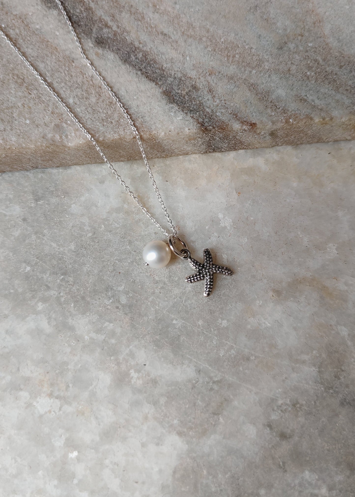 925 Sterling Silver Fresh Water Pearls Starfish Handcrafted Necklace