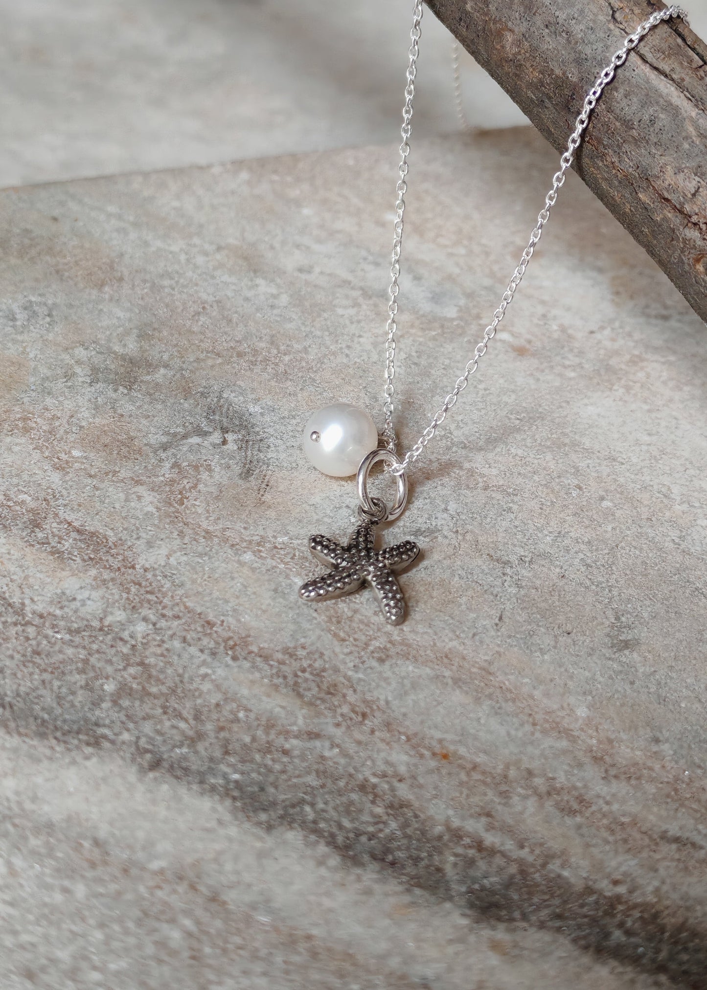 925 Sterling Silver Fresh Water Pearls Starfish Handcrafted Necklace