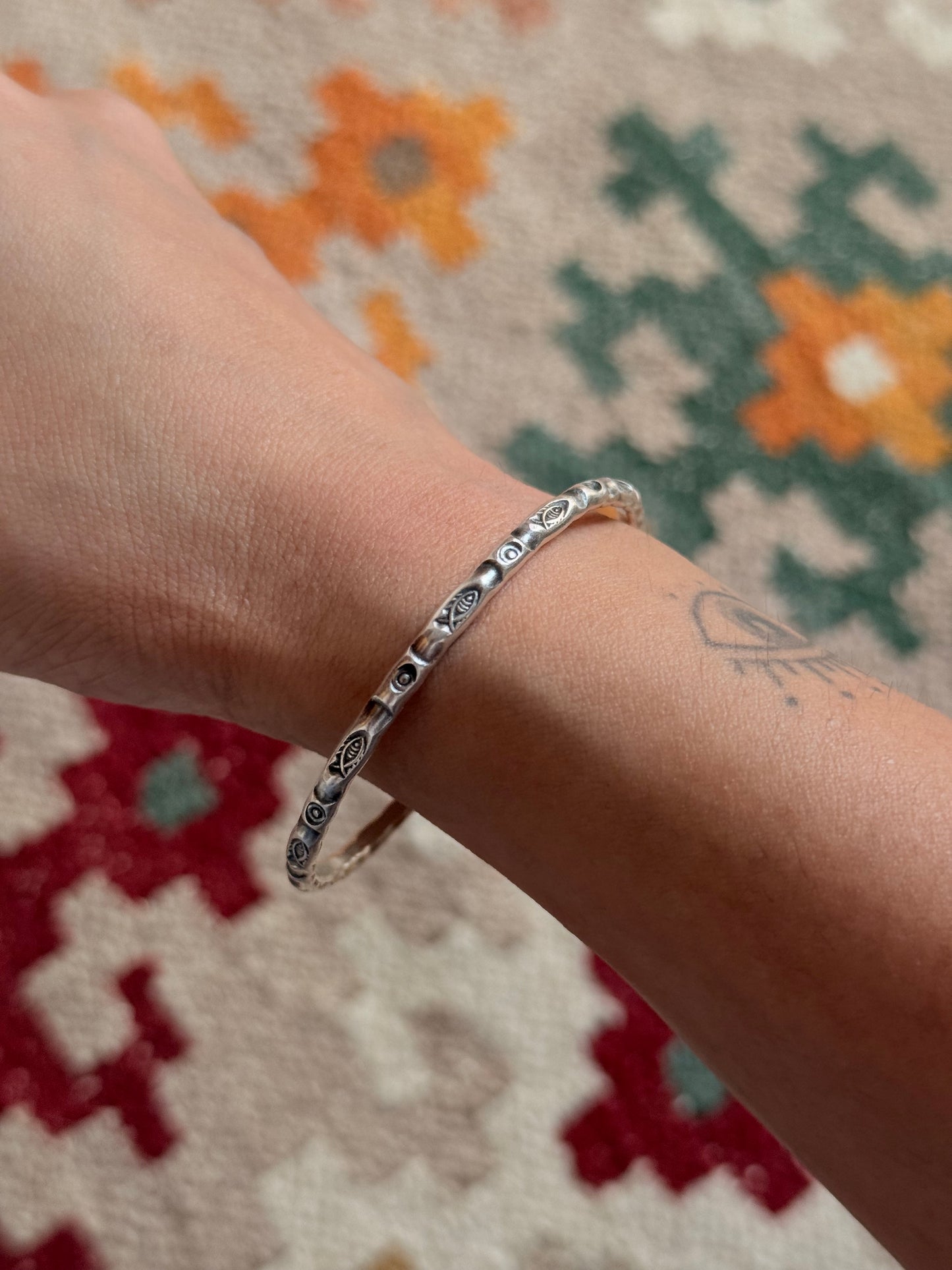 925 Sterling Silver Antique Hill Tribe Handcrafted Matsya Adjustable Kada