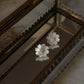 925 Sterling Silver Mother of Pearl Flower Carved , White Topaz North Star Studs - 2 in 1