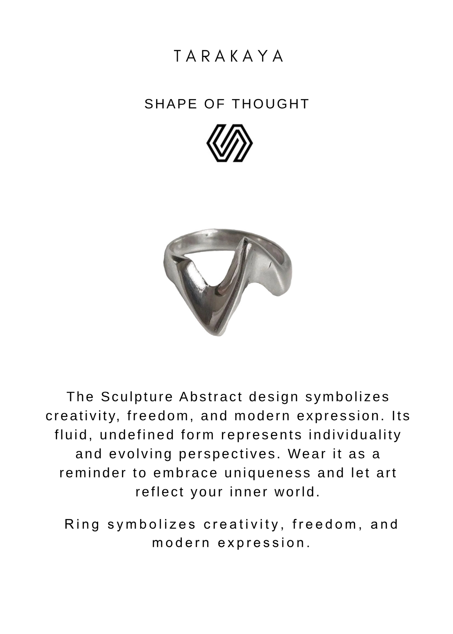 925 Sterling Silver Boho Sculpture Abstract Ring