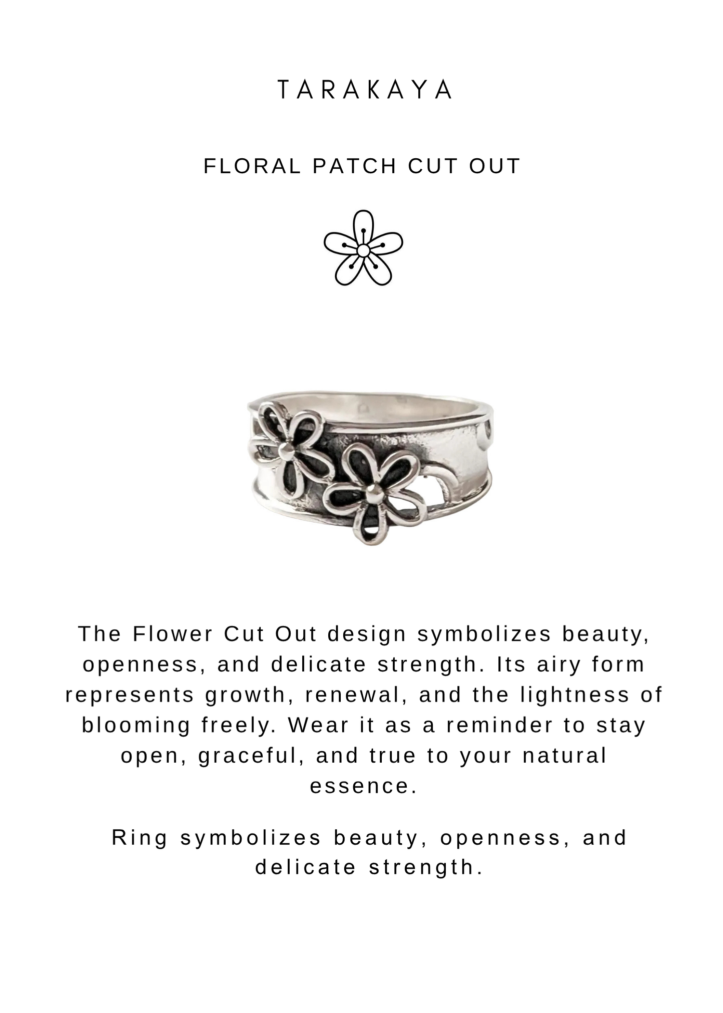 925 Sterling Silver 3D Floral Patch Boho Cut Out Band Ring