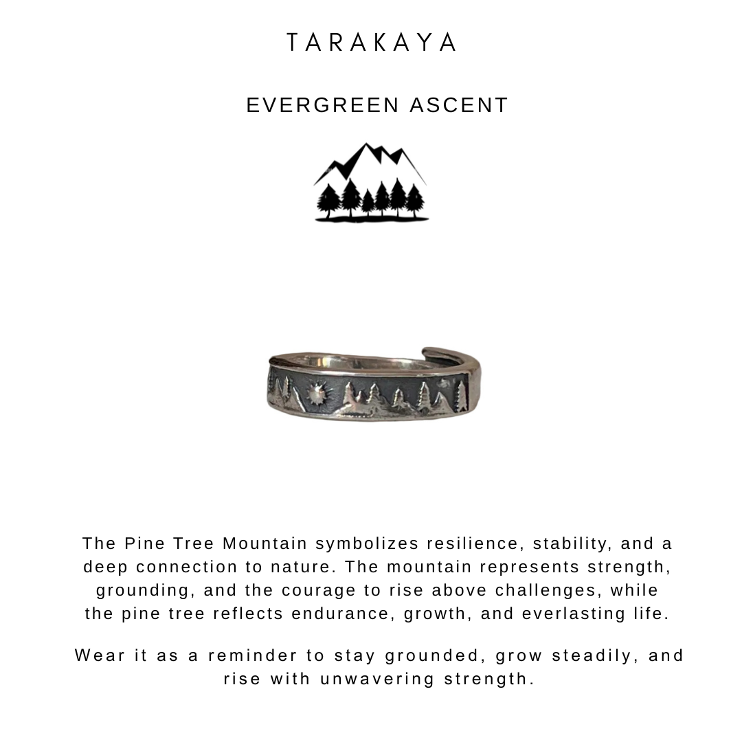 925 Sterling Silver Mountains- Pine trees - Sun Adjustable Ring