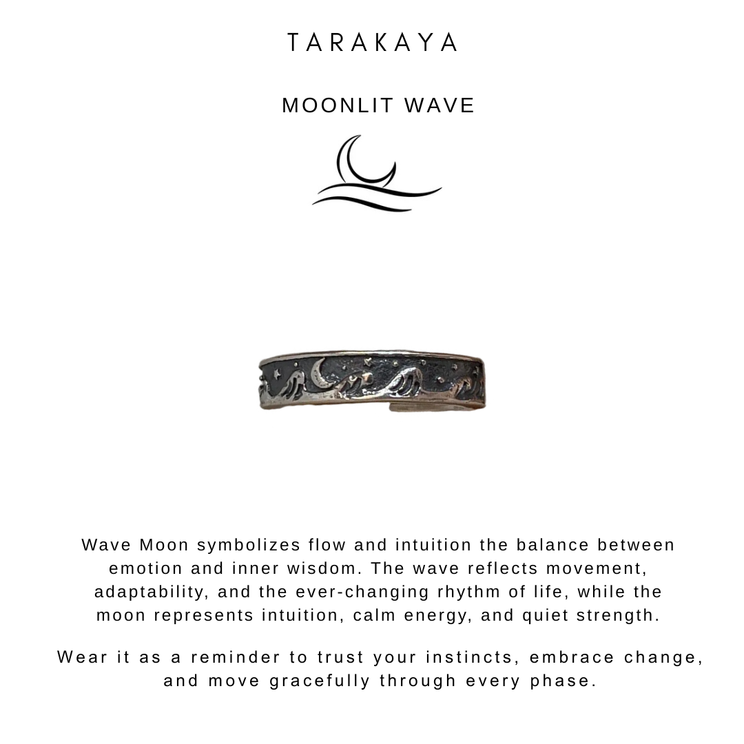 925 Sterling Silver Waves-Moon- Stars Adjustable Ring
