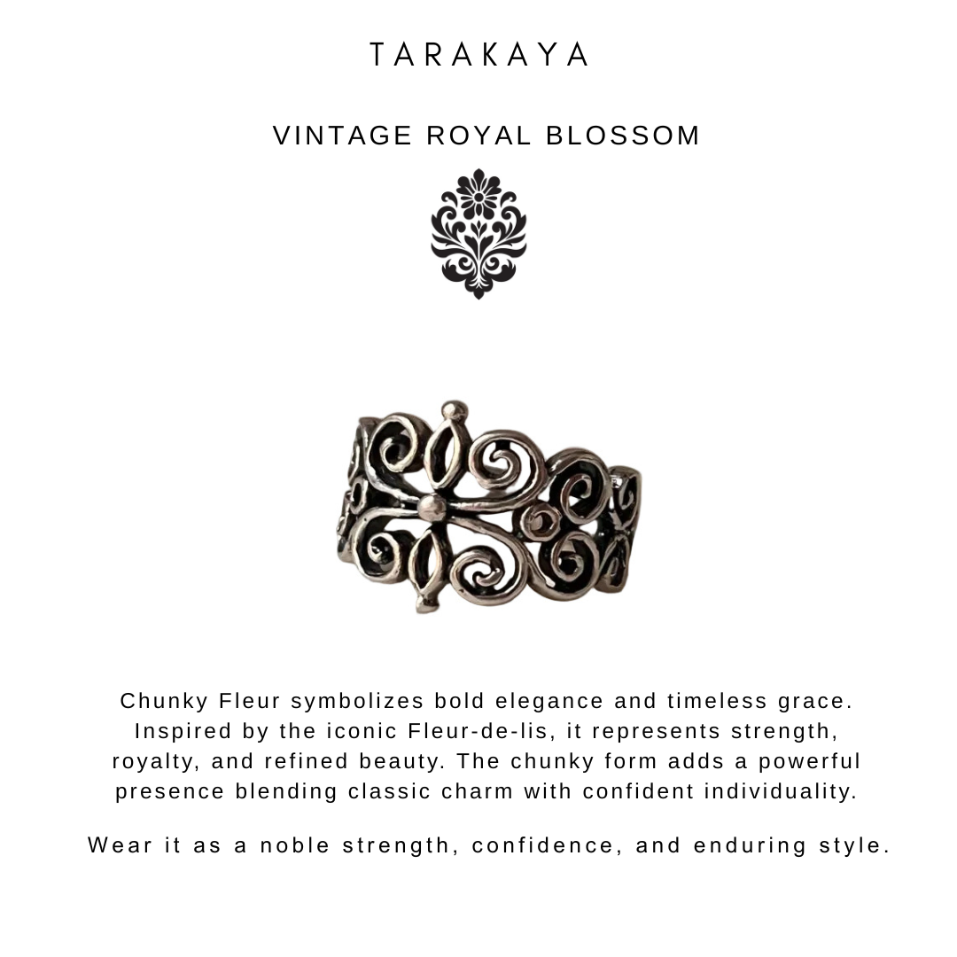 925 Sterling Silver Vintage Chunky Fleur Unisex Band Ring