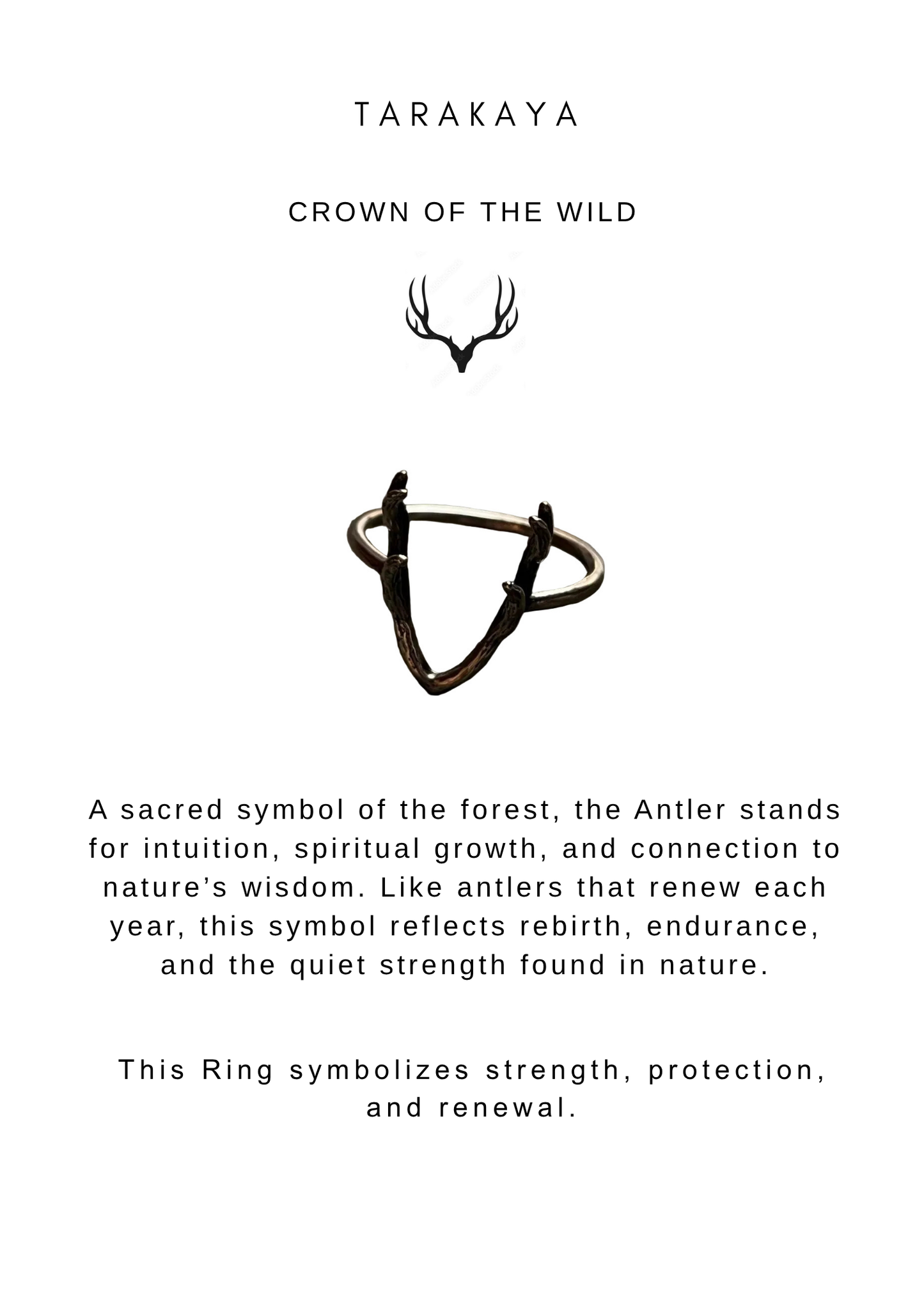 925 Sterling Silver Textured Deer Boho Antler 2 Ring