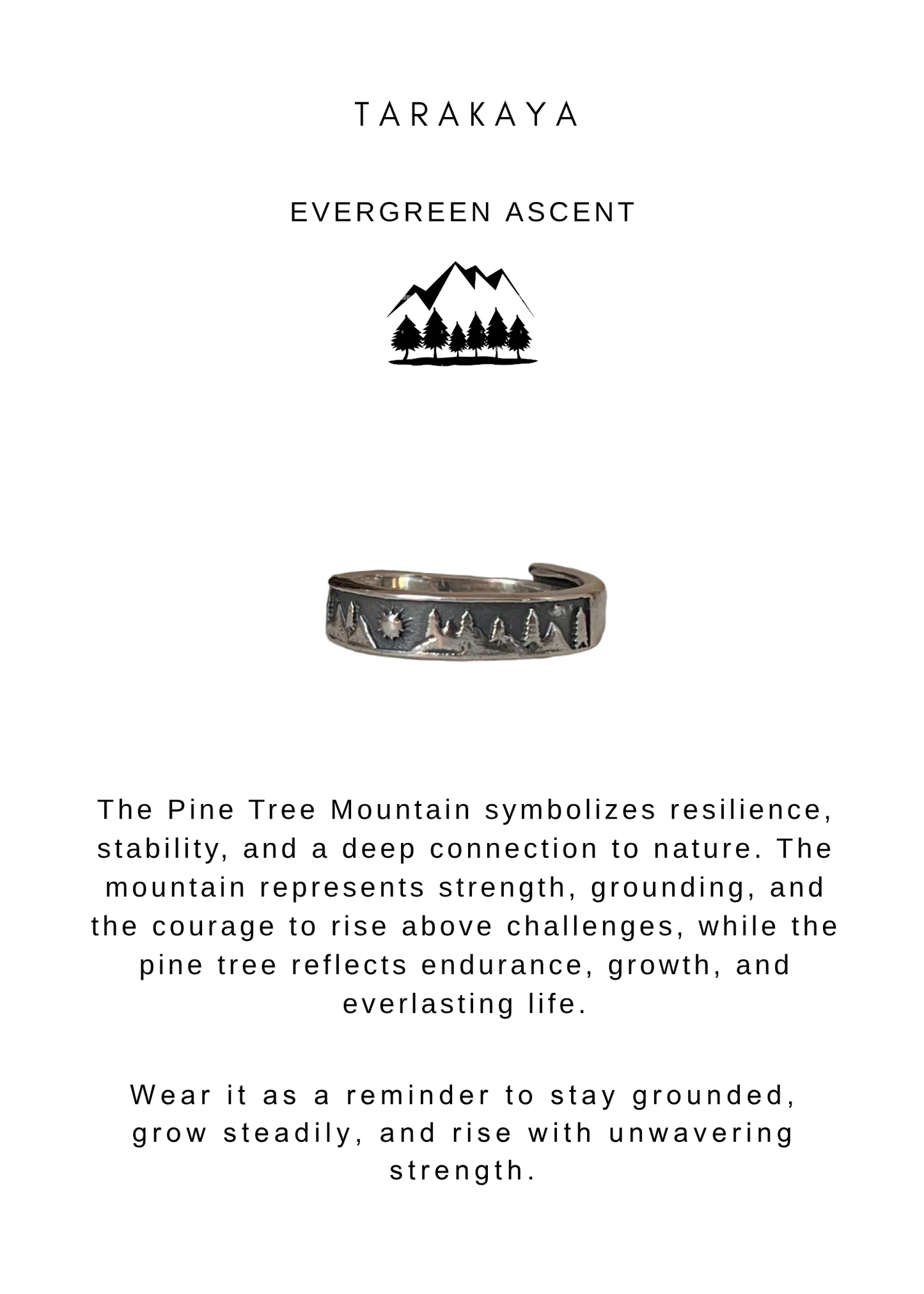 925 Sterling Silver Mountains- Pine trees - Sun Adjustable Ring