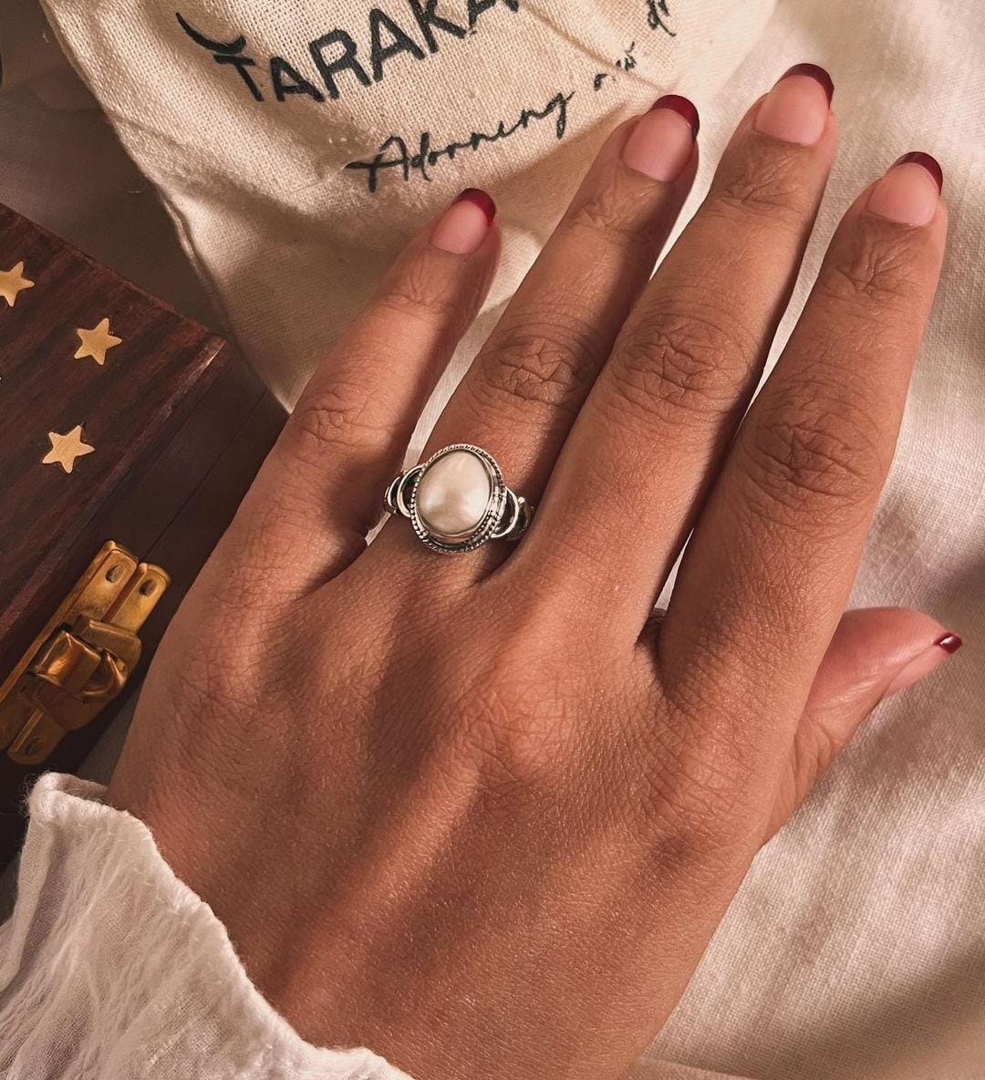Handcrafted Oval Fresh Water Pearl Boho Silver Ring