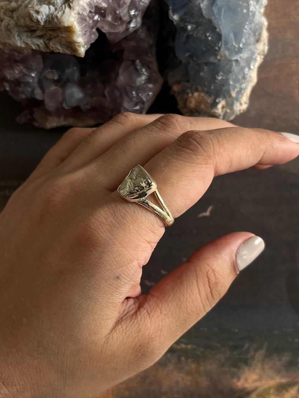 Unique Pyrite Raw Uncut Ring in Silver
