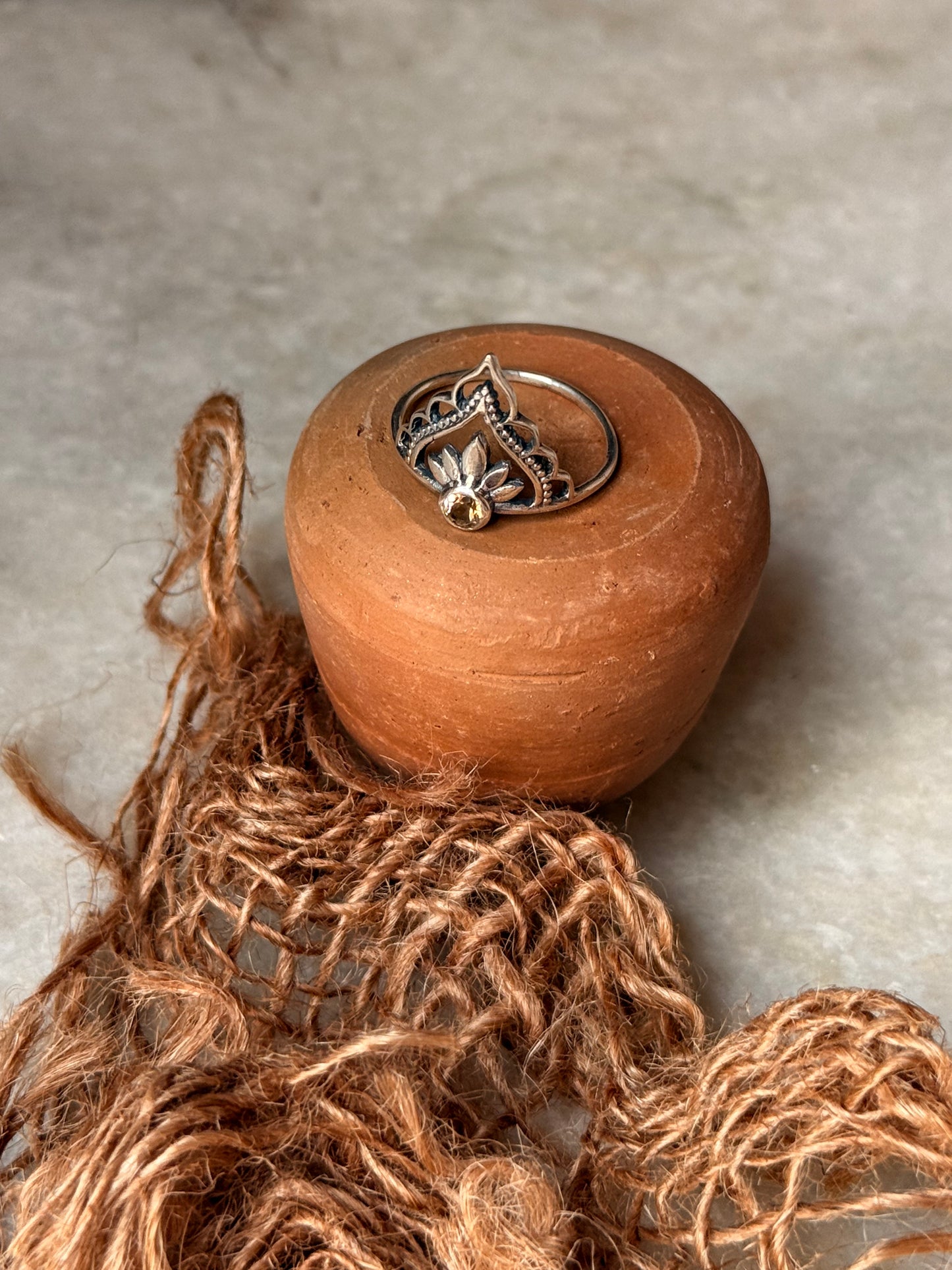 Citrine Crown Boho 925 Sterling Silver Ring
